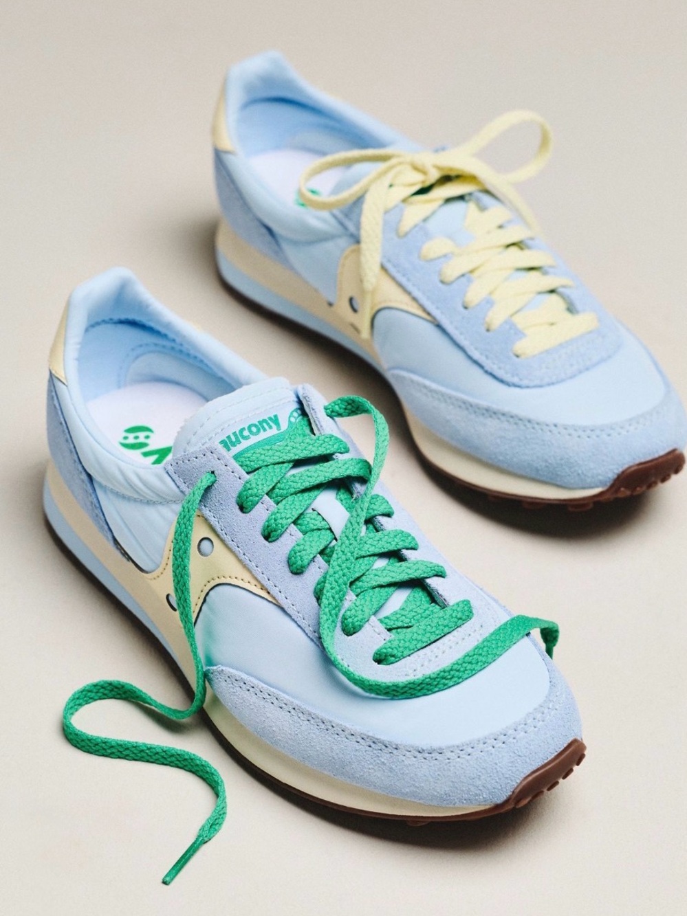 Saucony Women's Pastel Blue Sneakers with Green Laces